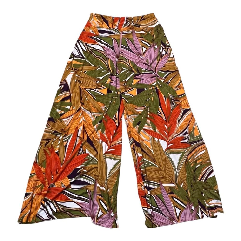 Coco Bianco 2pc Set M Bell Sleeve Top Wide Leg Pants Bold Leaft Print USA Made - Picture 9 of 9